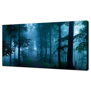 Fairy Tale Spooky Looking Woods On A Misty Day Modern Design Home Decor Canvas Print Wall Art Picture