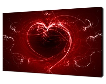 Red Abstract Fractal Heart Love Modern Design Home Decor Canvas Print Wall Art Picture