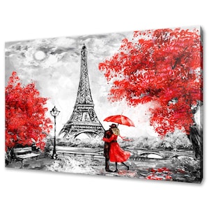 Kissing Couple Under Umbrella Paris Eiffel Tower Modern Design Home Decor Canvas Print Wall Art Picture Many Colours