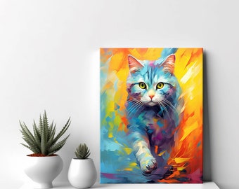 Beautiful Scottish Fold Cat Canvas Print, Gift For Cat Lovers, Colourful Cat Portrait Painting Print Animal, Pet Cat Wall Art Wall Print