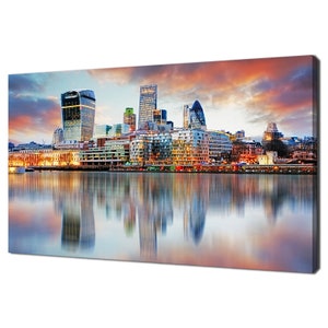 Colourful London Skyline City Night Lights Modern Design Canvas Print Wall Art Picture