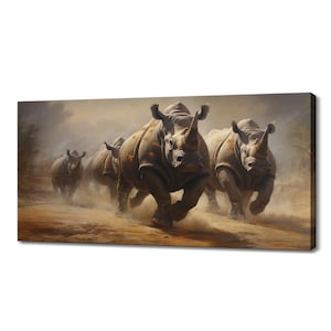 Black Rhinoceros Family Canvas Print, Wildlife Inspired Art, Enchanting Animals Canvas Wall Art, Wildlife Home Decor, Rhino Picture Print