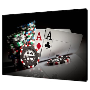 Casino Gambling Chips And Aces Playing Cards Poker Modern Design Home Decor Canvas Print Wall Art Picture