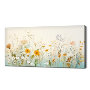 Beautiful Yellow White Spring Wildflowers Field Meadow, Colourful Watercolour Modern Design Home Decor, Canvas Print Wall Art Picture