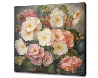 Primrose Flowers Bouquet Canvas Print Wall Art, Modern Floral Design Home Decor, Botanical Flowers Vintage Wall Art, Gift For Flowers Lover