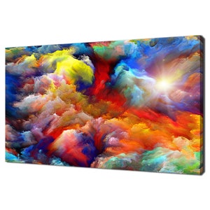 Colourful Rainbow Dreamy Clouds Abstract Modern Design Home Decor Canvas Print Wall Art Picture