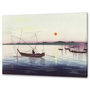 Vintage Boats And Setting Sun (1900–1936) Ohara Koson Reproduction Modern Design Home Decor Canvas Print Wall Art Picture Ready To Hang