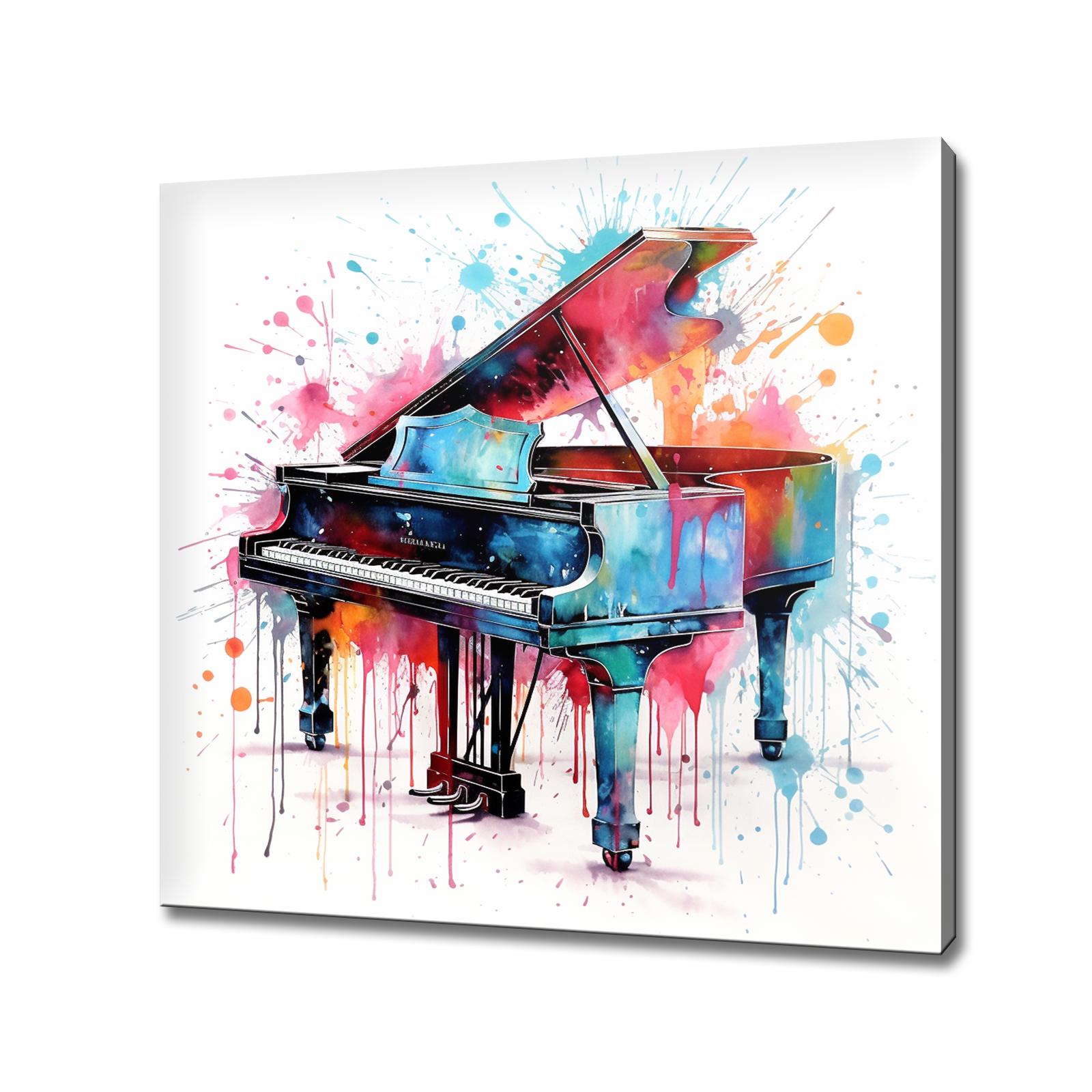 Colourful Piano Music Watercolour Painting Canvas Print Wall Art