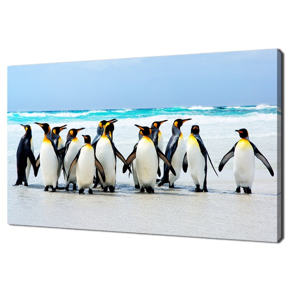 Gruppe von Königspinguinen Am Strand Tiere Moderne Meerlandschaft Design Wohnkultur Leinwand Druck Wandkunst Bild Wandbehang