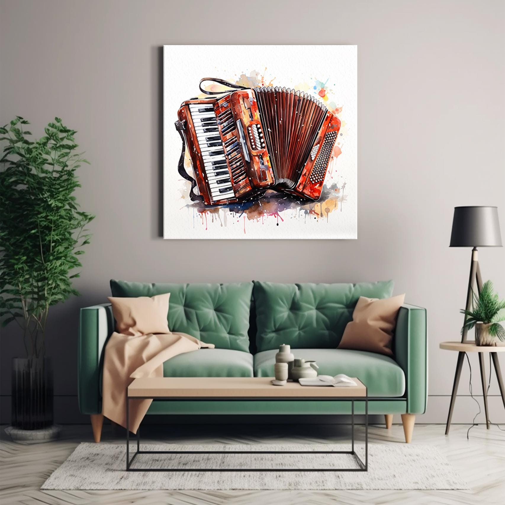 Music Accordion Abstract Watercolour Painting Canvas Print Wall