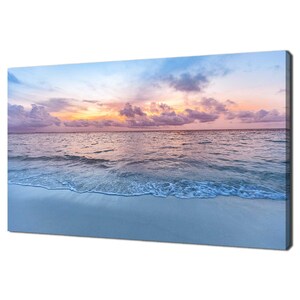 Beautiful Blue Pink Calm Sky Sunset Over The Ocean Beach Seascape Modern Design Home Decor Canvas Print Wall Art Picture Wall Hanging