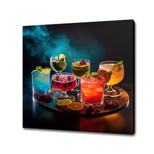 Assorted Rainbow Colourful Cocktails Drinks Glasses, Kitchen Modern Design Home Restaurant Bar Decor Canvas Print Art Picture Wall Hanging