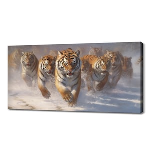 Angry Running Tigers Canvas Print, Wild Cats Inspired Art, Enchanting Animals Canvas Wall Art, Wildlife Home Decor, Animals Picture Print