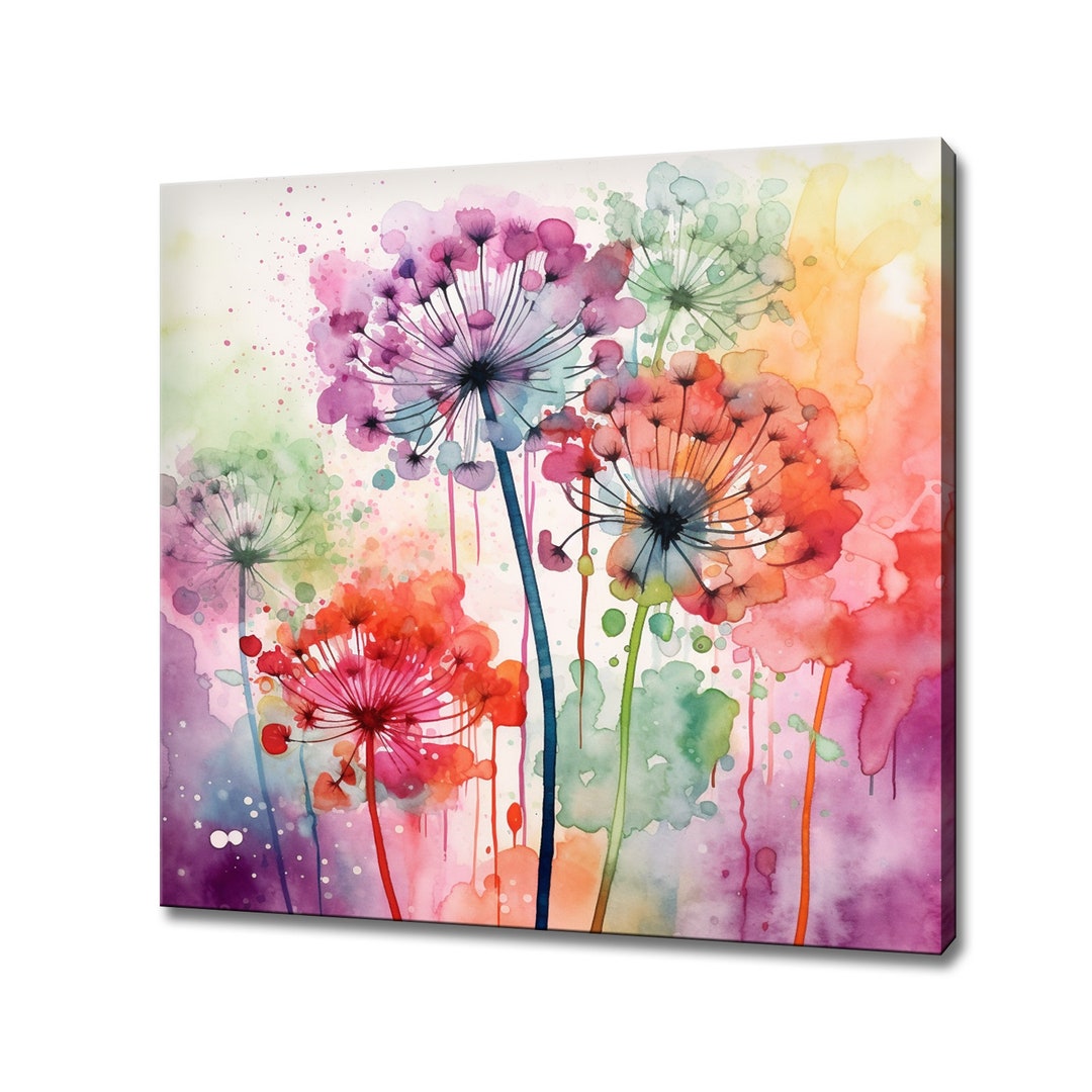 Rood roze paardebloem bloemen abstracte aquarel stijl canvas print, modern  bloemdessin interieur, bloemen kunst aan de muur foto - Etsy België, image size:1080x1080