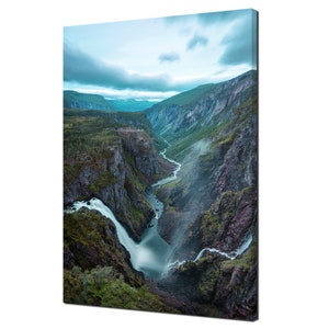 Norway Voringfossen Waterfall Scandinavia Modern Design Decor Canvas Print Wall Art Picture