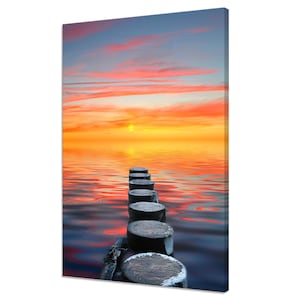 Beautiful Seascape Stepping Stones Leading To Sunset Modern Design Home Decor Canvas Print Wall Art Picture Wall Hanging