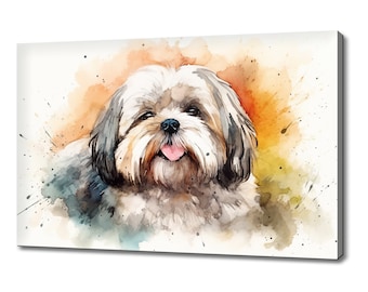 Cute Lhasa Apso Puppy Dog Watercolour Canvas Print Art, Modern Design Home Decor, Animal Pet Canvas Print Wall Art, Gift For Dog Lover