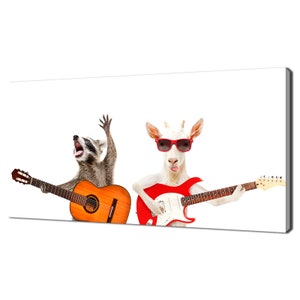 Raccoon With Acoustic Guitar And Goat With Electric Guitar Modern Design Home Decor Canvas Print Wall Art Picture