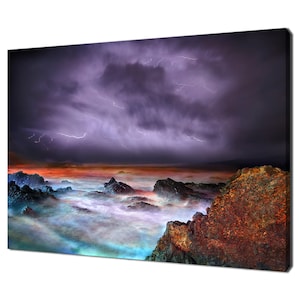Night Purple Storm On The Rocky Sea Modern Design Home Decor Canvas Print Wall Art Picture Wall Hanging