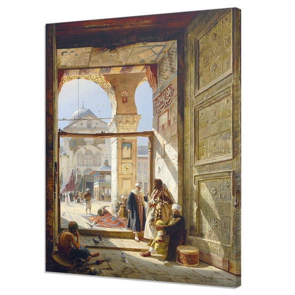 La porte de la grande mosquée des Omeyyades, Damas (1890), impression classique du Moyen-Orient, impression sur toile peinture à l'huile vintage, art mural ancien