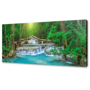 Beautiful Deep Forest Waterfall In Thailand Modern Design Home Decor Canvas Print Wall Art Picture