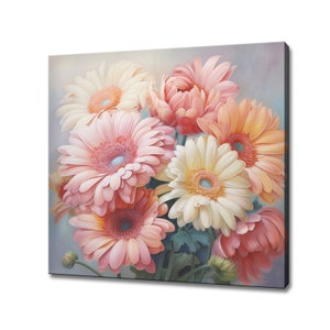 Bouquet Of Pastel Gerbera Flowers Canvas Print Wall Art, Modern Floral Design Home Decor, Botanical Flowers Wall Art, Gift For Flowers Lover