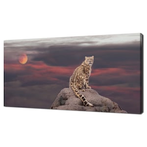 Beutiful Snow Leopard In Moonlight Modern Design Home Decor Canvas Print Wall Art Picture