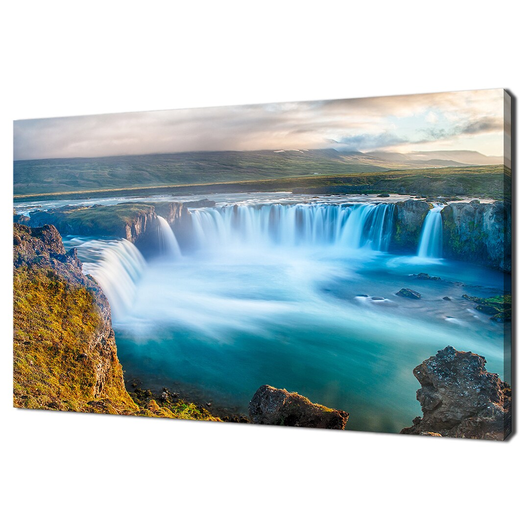 Godafoss Beautiful Waterfall in Iceland Modern Design Home Decor Canvas ...
