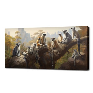 Lemur Family Canvas Print, Wildlife Inspired Art, Enchanting Animals Canvas Wall Art, Wildlife Home Decor, Majestic Animals Picture Print