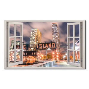 Pier Of Long Island New York City Window View, Window Frame Style Modern Design Home Decor Canvas Print Wall Art Picture Ready To Hang