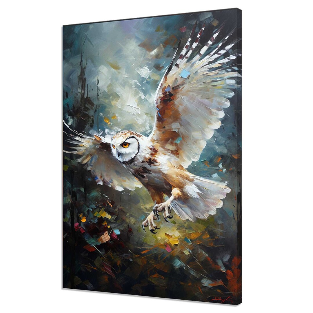 Colourful Owl Bird Flying Above the Water Painting Modern Design Home ...