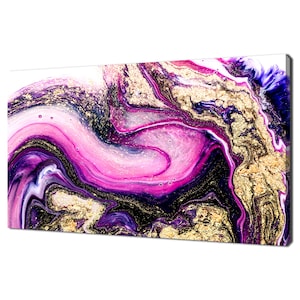 Purple Pink Swirl Golden Glitters Abstract Modern Design Home Decor Canvas Print Wall Art Picture