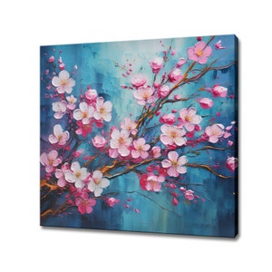Colourful Plum Blossom Flowers, Oil Painting Style Canvas Print Wall Art, Modern Floral Design Home Decor, Botanical Flowers Wall Art