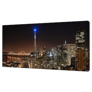San Francisco Skyline Panorama At Night Modern Design Home Decor Canvas Print Wall Art Picture