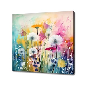 Bright Colourful Wildlowers  Watercolour Abstract Painting Style Canvas Print, Modern Floral Design Home Decor, Flowers Wall Art Picture