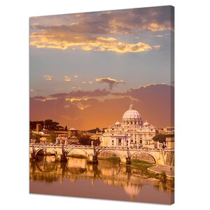 Sunset View Of Vatican With Saint Peter&#39;s Basilica, Sant Angelo&#39;s Bridge Modern Design Home Decor Canvas Print Wall Art Picture