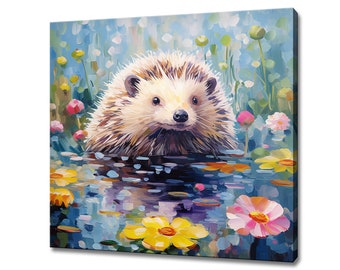 Cute Hedgehog Canvas Print, Gift For Hedgehog Lover, Colourful Hedgehog Portrait Painting Print, Hedgehog Pet Kids Room Wall Art