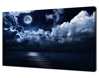Beautiful Full Moon And Cloudy Night Sky Modern Landscape Design Home Decor Canvas Print Wall Art Picture Wall Hanging