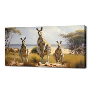 Adorable Kangaroo Family Canvas Print, Wildlife Inspired Art, Enchanting Animals Canvas Wall Art, Wildlife Home Decor, Animals Picture Print