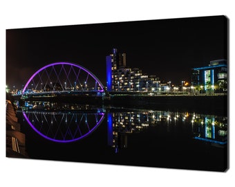 Clyde Arc Bridge In Glasgow At Night City Skyline Modern Design Home Decor Canvas Print Wall Art Wall Hanging