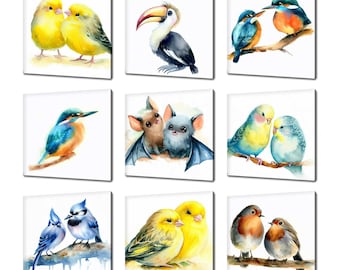 Collection Of Cute Birds Canvas Wall Art, Many Designs Kids Nursery Room Art, Canary, Toucan, Robin, Parrot, Bats Canvas Print Wall Art