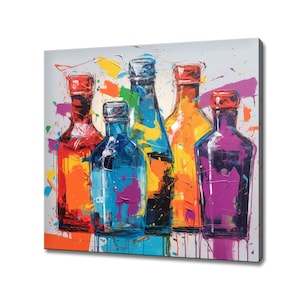 Colourful Alcoholic Drinks Bottles Of Liquor Watercolour Canvas Print, Kitchen Modern Art, Home Restaurant Bar Decor Picture Wall Hanging