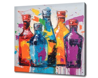 Colourful Alcoholic Drinks Bottles Of Liquor Watercolour Canvas Print, Kitchen Modern Art, Home Restaurant Bar Decor Picture Wall Hanging