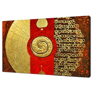 Spirituelle Malerei mit Spirale Symbol Rot Gold Modernes Design Dekoration Leinwand Wand Kunst Bild