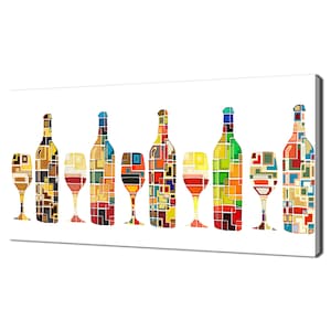 Abstract Mosaic Wine Bottles And Glasses Kitchen Modern Design Home Decor Canvas Print Wall Art Picture