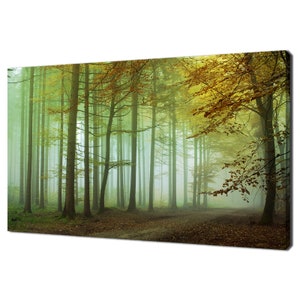Misty Autumn Forest With Morning Sunbeams Modern Landscape Design Home Decor Canvas Print Wall Art Picture Wall Hanging