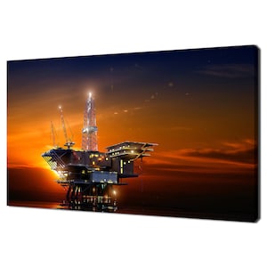 Plataforma de petróleo à noite pôr do sol paisagem marinha design moderno decoração para casa impressão em tela arte de parede imagem