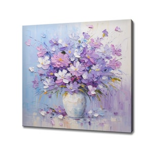 Bouquet Of Purple Lilac Flowers In Vase, Oil Painting Style Canvas Print Wall Art, Modern Floral Design Home Decor, Flowers Wall Art