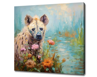 Hyena Canvas Print, Gift For Hyena Lover, Colourful Hyena Portrait Painting Print, Hyena Wall Art