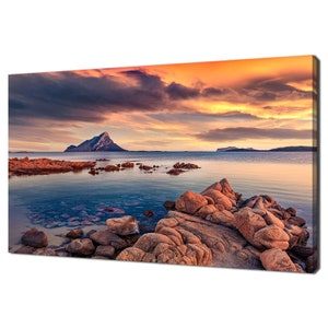 Sunset With Tavolara Mountain Sardinia Italy Modern Design Decor Canvas Print Wall Art Picture